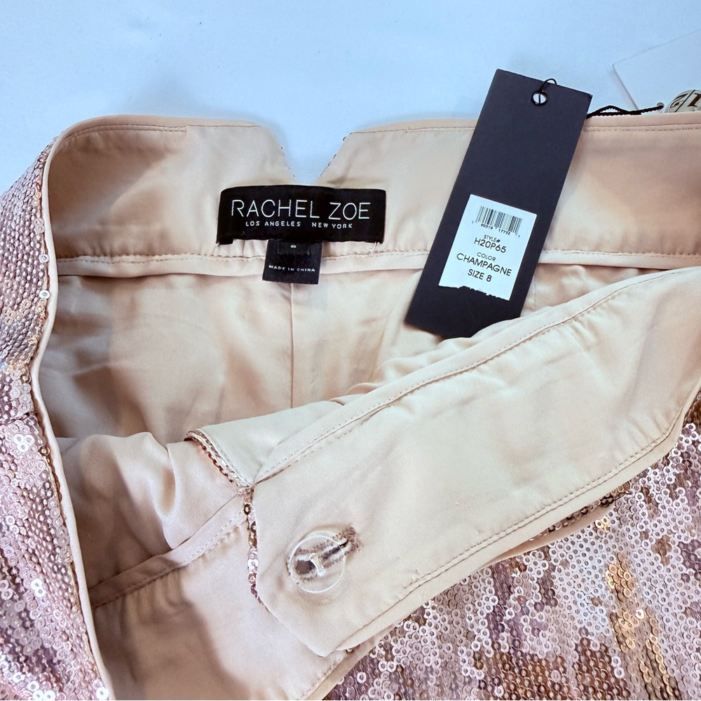 NWT Rachel Zoe Champagne Rose Gold Luxe Glam Sequin Side Stripe Trousers 8 - Picture 5 of 12